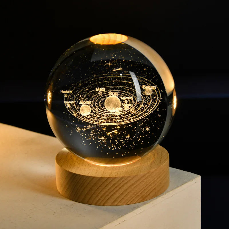 Crystal Ball Night Light USB Laser Engraved LED Lamp Gift for Bedroom Decor