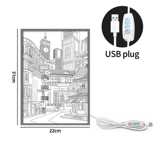 LED Cityscape Night View Light Painting USB Dimmable Wall Art Lamp Home Decor