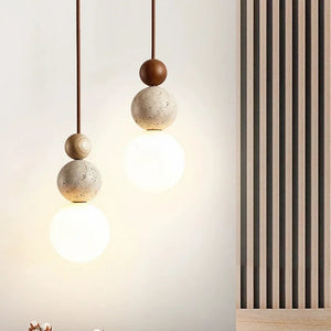 Wabi Sabi LED Pendant Light Stone Wood Modern Chandelier for Living Room