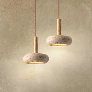 Wabi Sabi Yellow Stone LED Pendant Light – Modern Circular Hanging Lamp 2025