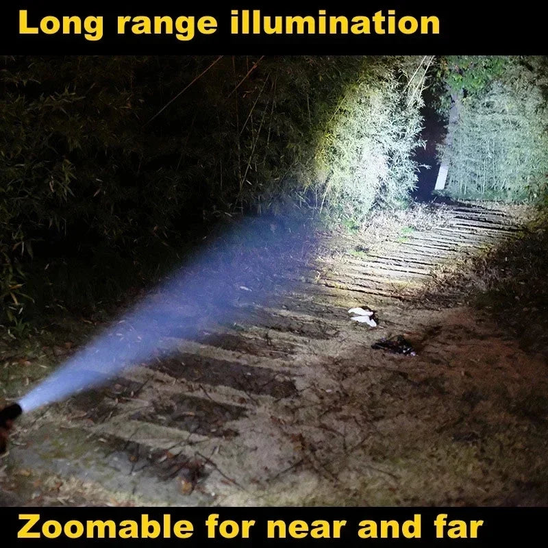Aluminum Alloy LED Flashlight with Telescopic Handle and Zoom Beam Function