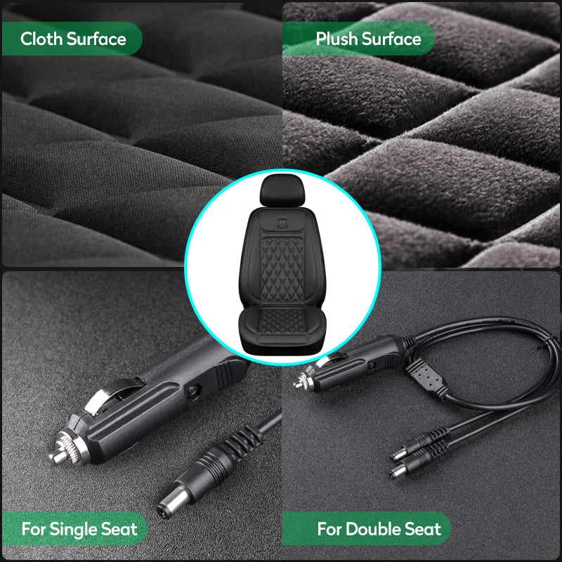 12V/24V Heated Car Seat Cushion – Fast Heating Winter Pad