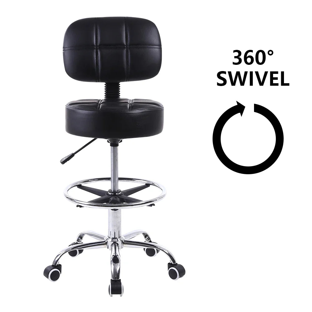 Swivel Rolling Stool PU Leather Height Adjustable Drafting Task Chair with Back