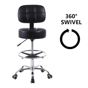 Swivel Rolling Stool PU Leather Height Adjustable Drafting Task Chair with Back