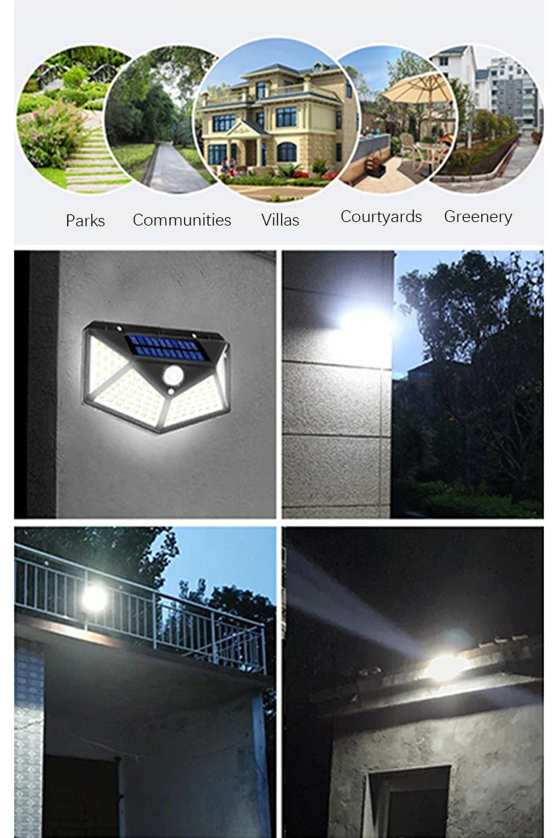 100 LED Solar Motion Sensor Light – Outdoor Waterproof Wall Lamp for Garden & Yard