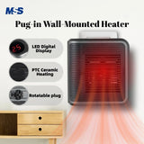 600W Plug In Wall Heater PTC Ceramic Bathroom Bedroom Mini Electric Room Heater