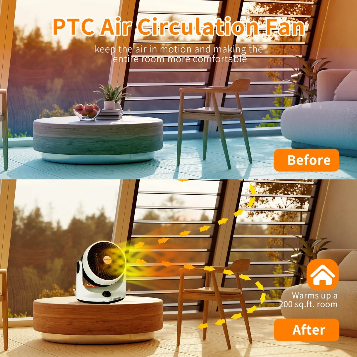 1500W Portable Electric Heater with PTC Fast Heating Energy Saving Room Heater