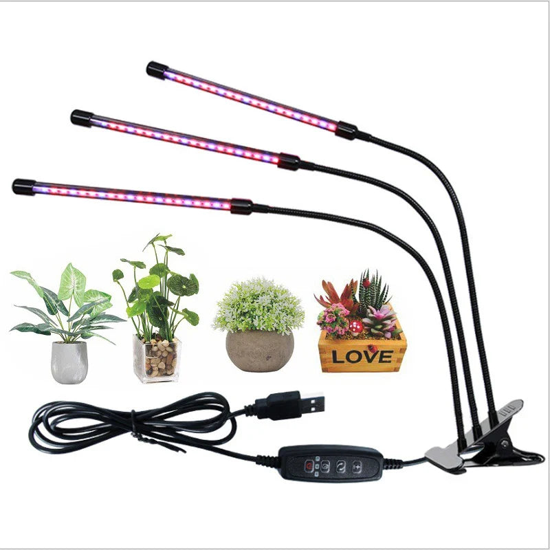 Clip On LED Grow Light Full Spectrum USB Timer Dimmable 1–4 Head Plant Lamp