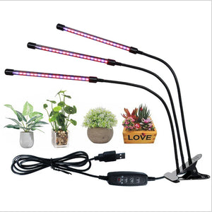 Clip On LED Grow Light Full Spectrum USB Timer Dimmable 1–4 Head Plant Lamp