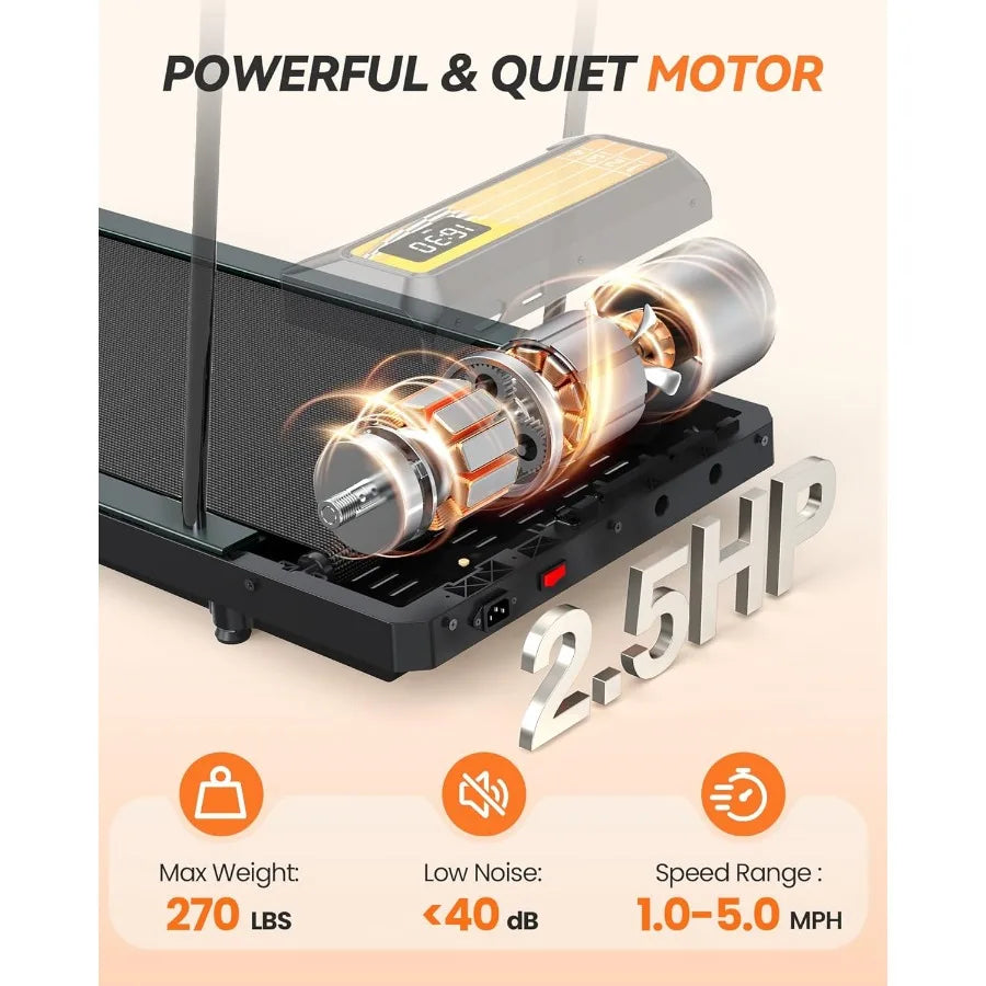 Portable Under Desk Walking Pad Treadmill 2.5HP Incline Handrail Home Use