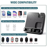 3-in-1 Wireless Charging Station with Alarm Clock Fast Charger for iPhone & Watch