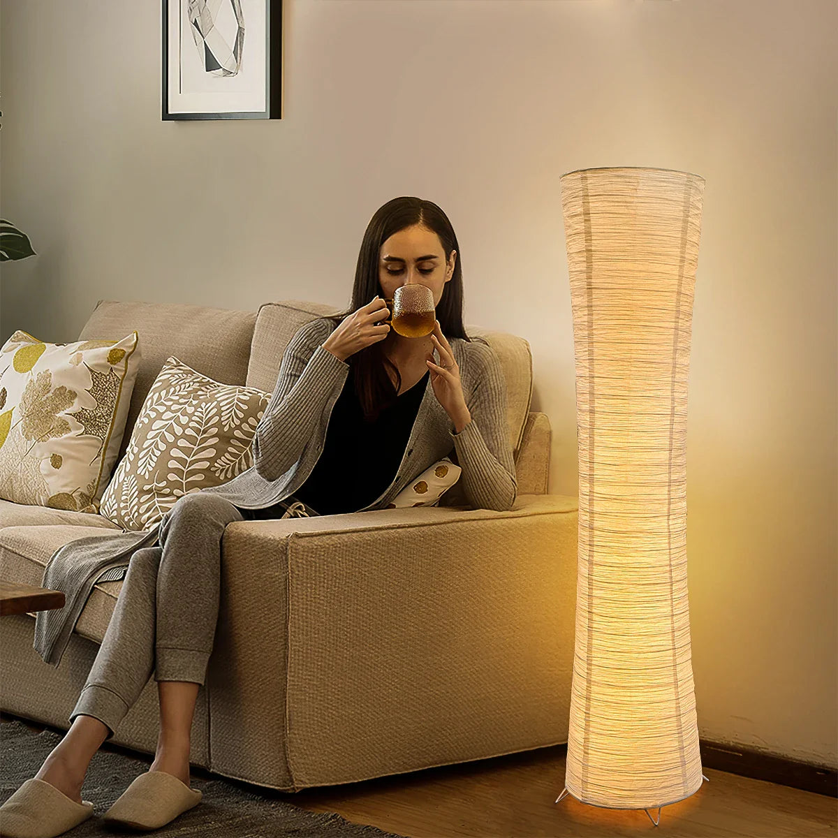 3 Color LED Floor Lamp Dimmable Adjustable Paper Shade for Bedroom Living Room
