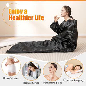 Infrared Sauna Blanket with Sleeves Heat Wrap 90-180°F Timer Home Spa