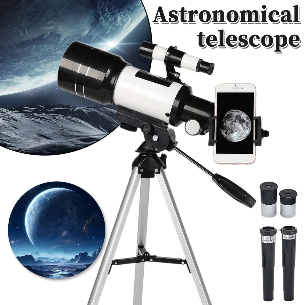150X Astronomical Telescope 70mm Aperture Portable Refractor with Phone Adapter