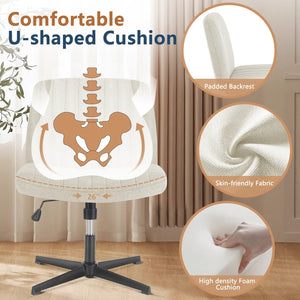 Cross Legged Office Chair Armless Wide Seat Swivel Fabric Desk Vanity Chair