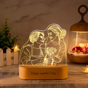 Custom 3D Photo Lamp LED Night Light Wooden Base Personalized Gift