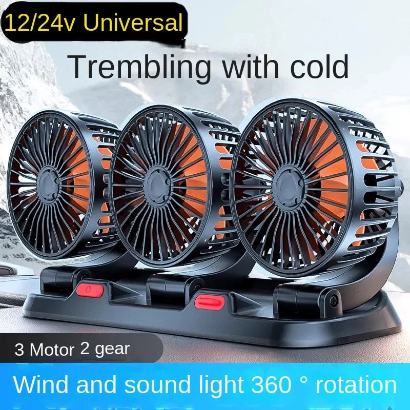 Car Cooling Fan Dual Head 360° Rotating 12V/24V USB