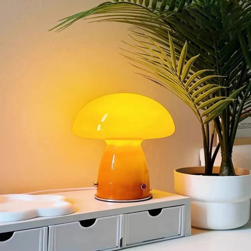 LED Mushroom Table Lamp USB Tri Color Ambient Light Bedside Dining Camping Decor