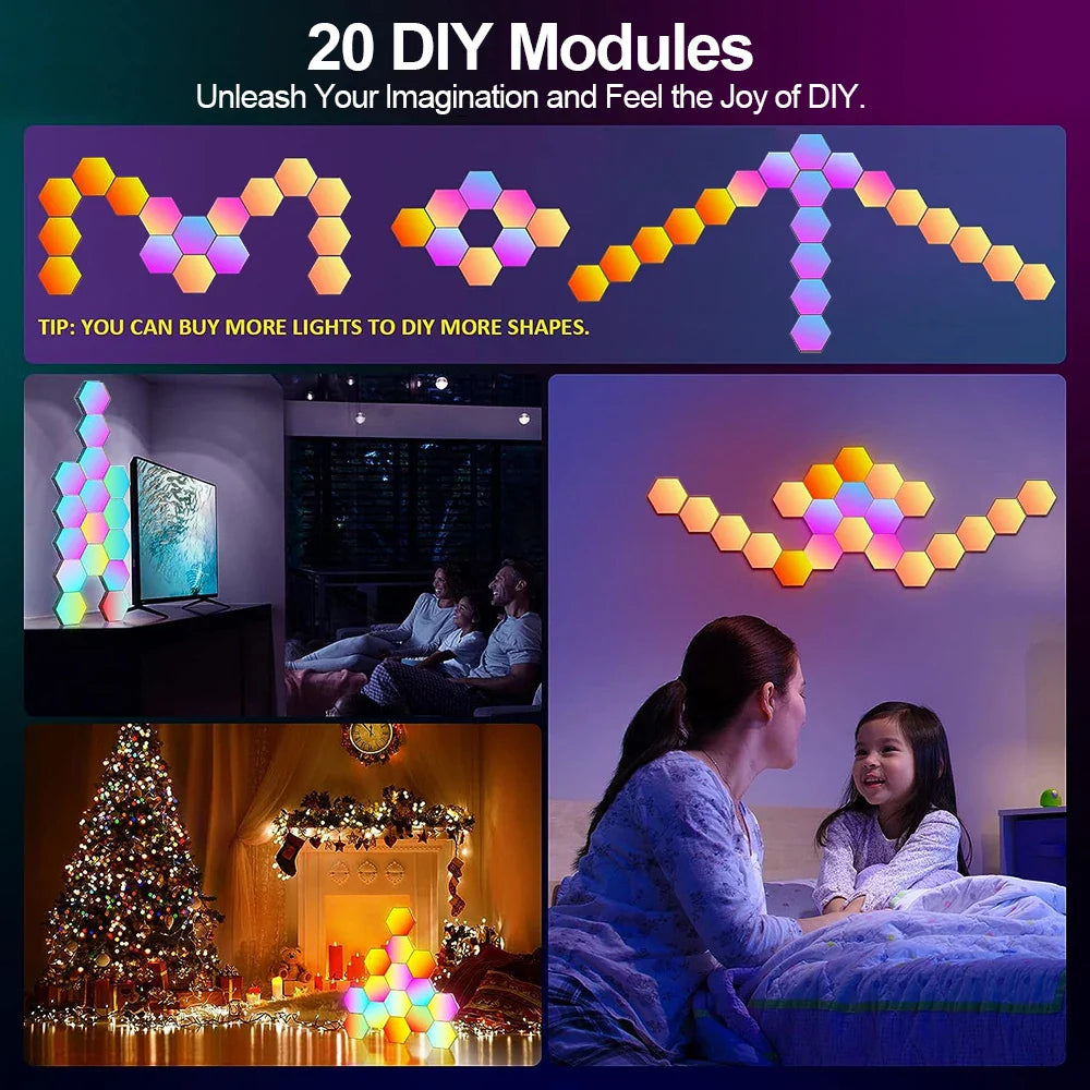 RGB Smart Hexagonal Wall Lamp Color Changing Music Rhythm APP DIY Night Light