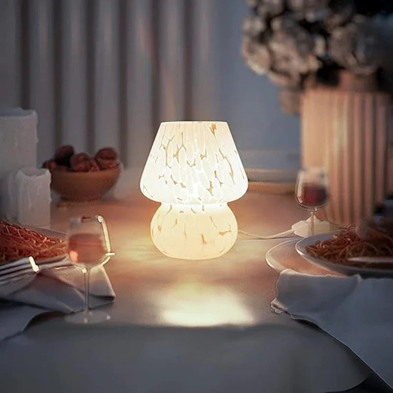 Nordic Mushroom Lamp Vintage Glass Bedside Night Light for Bedroom Living Room