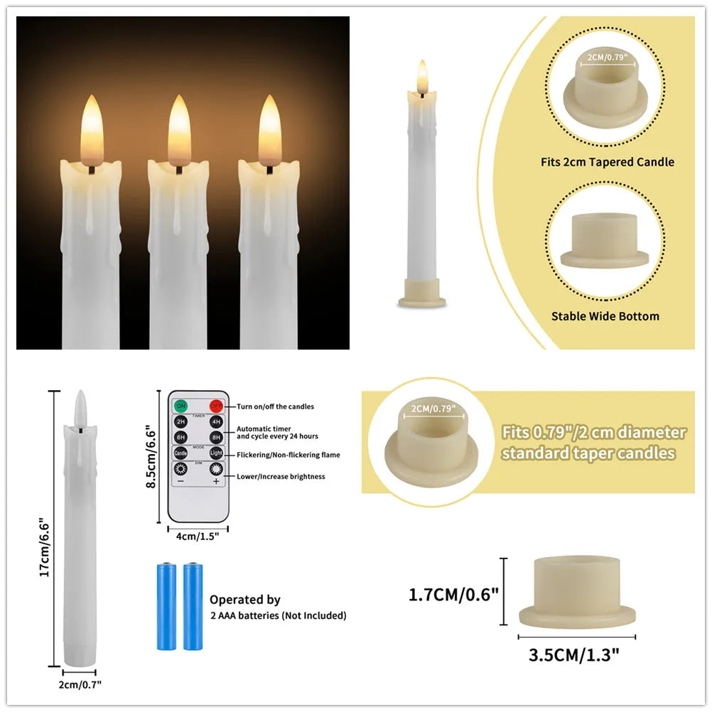 Flameless LED Taper Candles with Remote Flickering Battery Operated Set