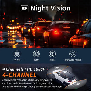 4 Channel 360 Dash Cam Car DVR Front Rear Left Right Camera Parking Monitor