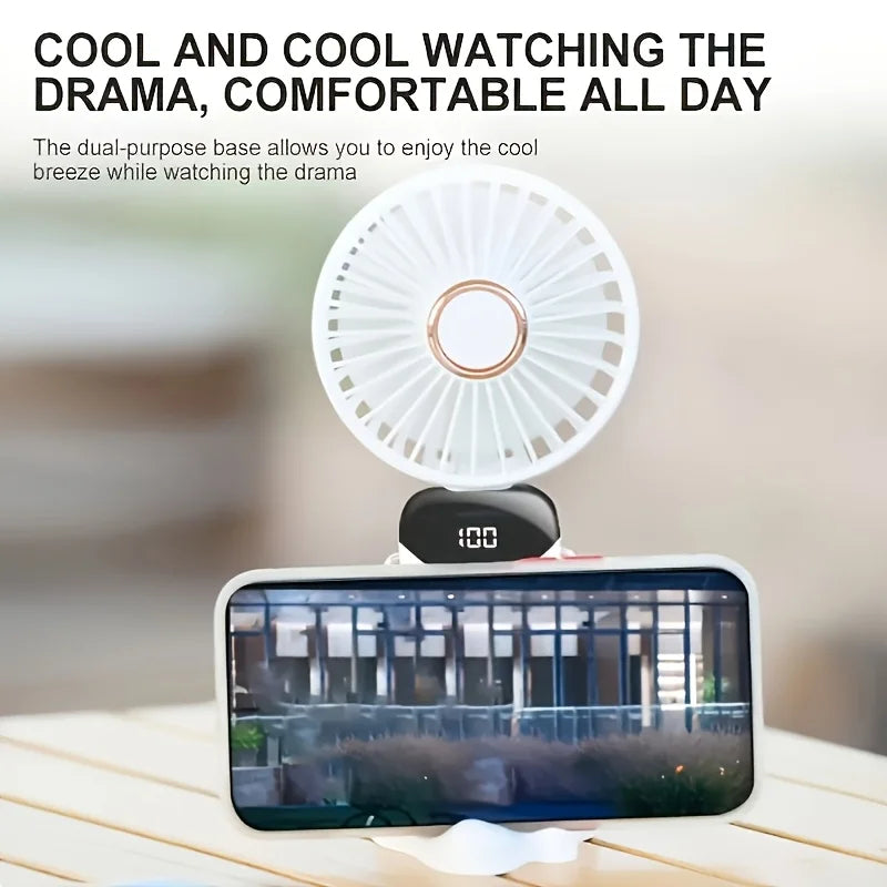 Portable Mini Fan USB Rechargeable 6-Speed Foldable LED Desk Fan