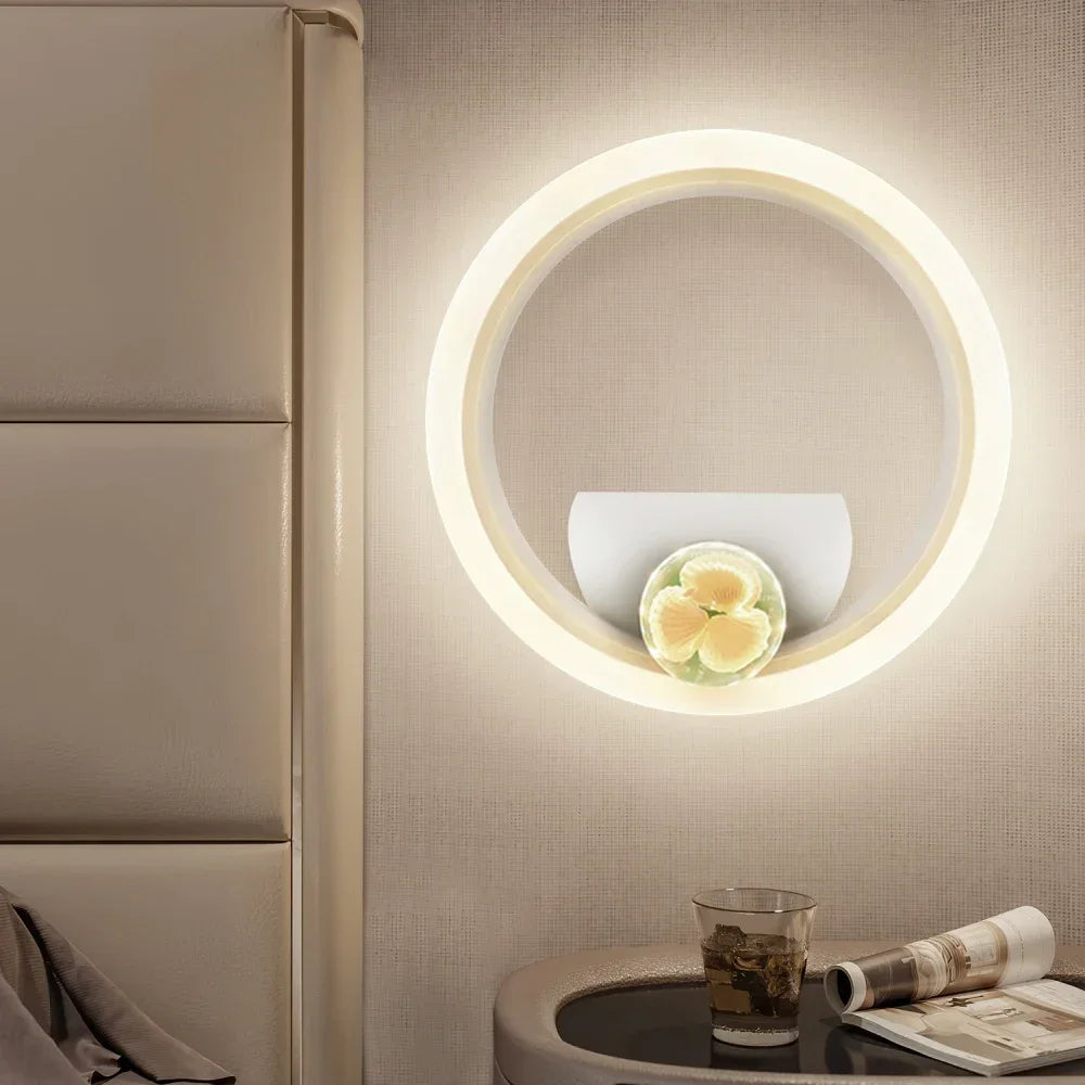 Round LED Wall Light Modern Aluminum Bedside Lamp for Bedroom Hallway
