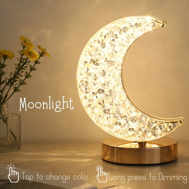 Crystal Touch LED Night Light – USB Dimmable Moon Lamp for Bedroom & Girls Room