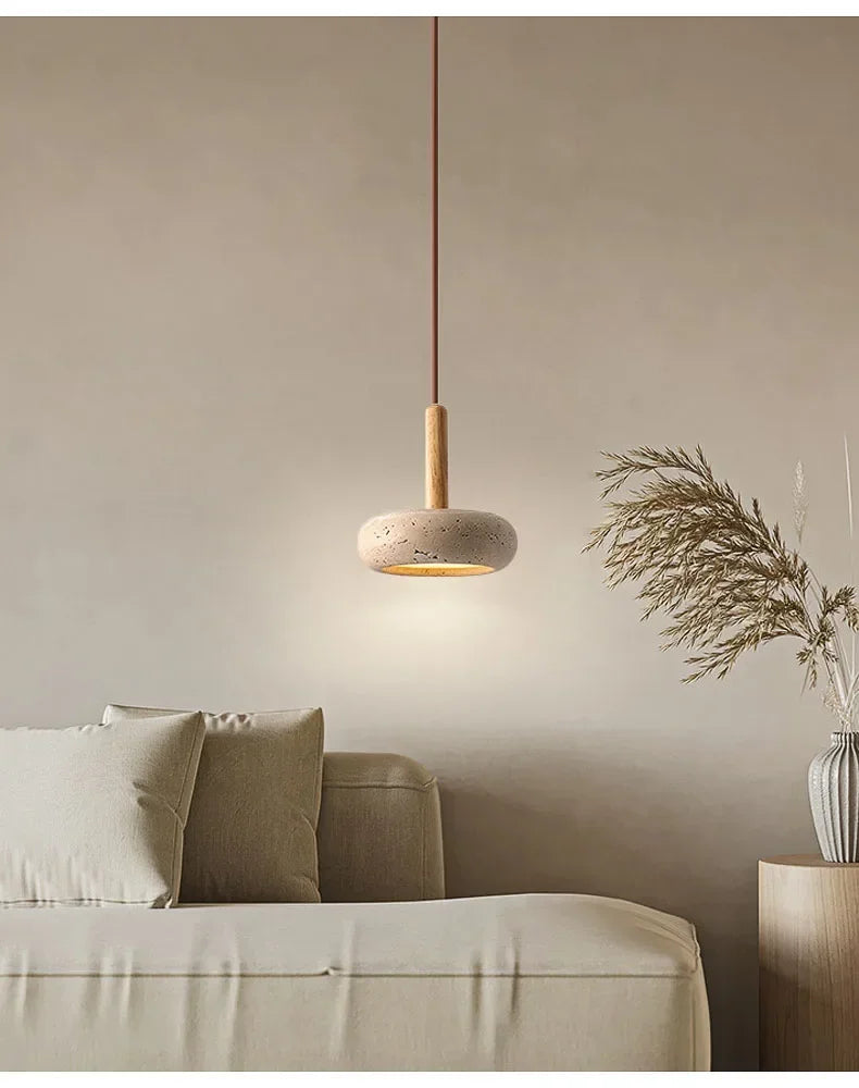 Wabi Sabi Yellow Stone LED Pendant Light – Modern Circular Hanging Lamp 2025