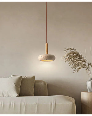 Wabi Sabi Yellow Stone LED Pendant Light – Modern Circular Hanging Lamp 2025