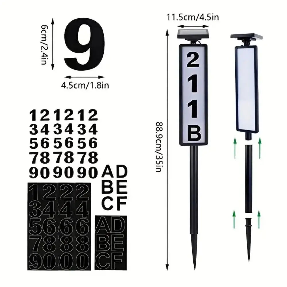 Solar House Number Light LED Address Sign with Stake Outdoor Solar Powered Home
