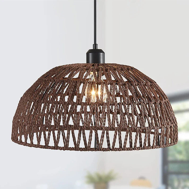 Japanese Style Rattan Pendant Lamp – Woven Hemp Rope Ceiling Light for Dining Room