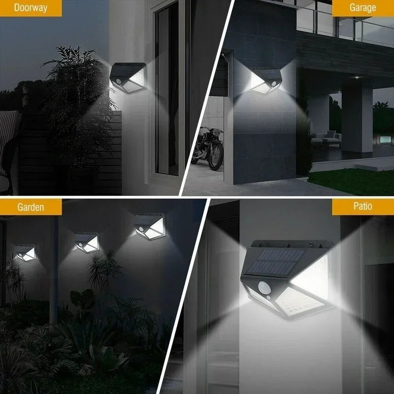 100 LED Solar Motion Sensor Wall Lights Outdoor Waterproof Garden Street Lamp