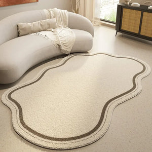 Cream Irregular Area Rug Non Slip Modern Nordic Wave Floor Mat
