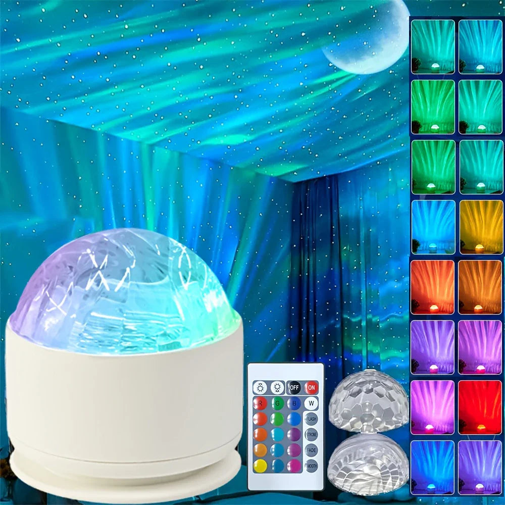 Aurora Projector Galaxy Night Light 16 Color 360 Rotating Water Ripple RGB USB Lamp