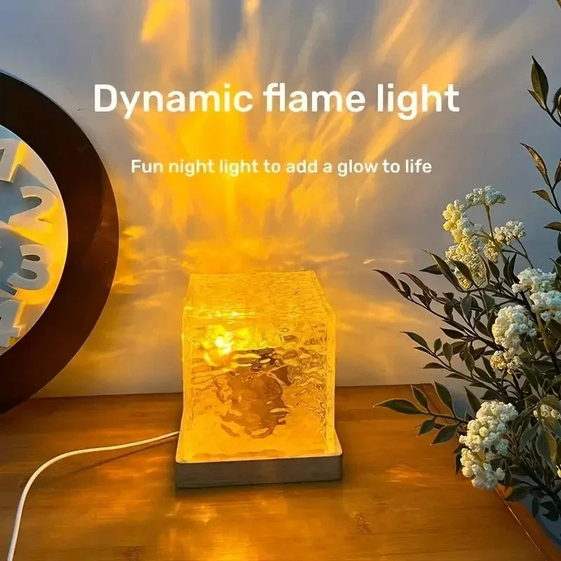 Water Ripple Projector Night Light Rotating Flame Crystal Lamp 16 Color Ambient Lamp