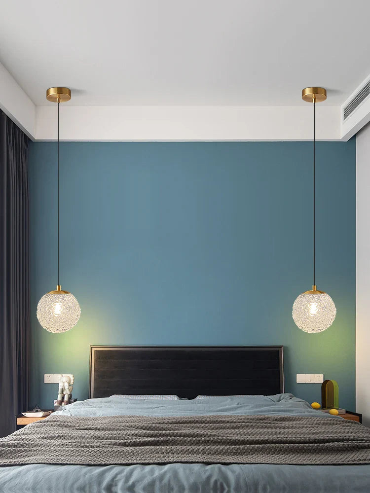 Modern Glazed Glass Chandelier Water Pattern Pendant Light Bedroom Cafe Decor