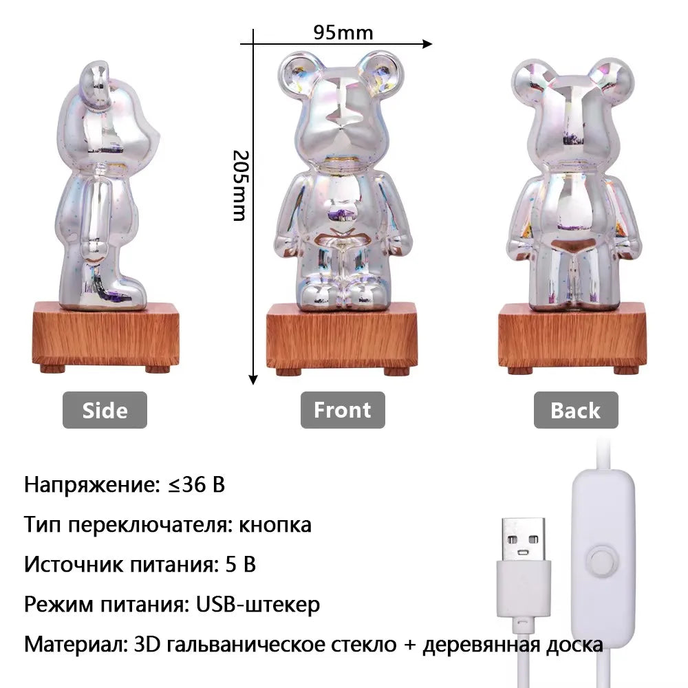 3D Bear Fireworks LED Night Light USB Dimmable Projector Bedroom Decor