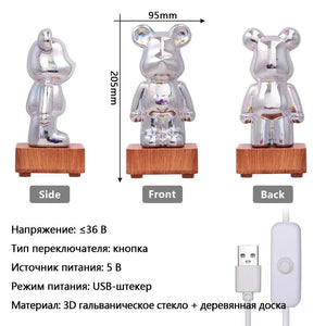 3D Bear Fireworks LED Night Light USB Dimmable Projector Bedroom Decor
