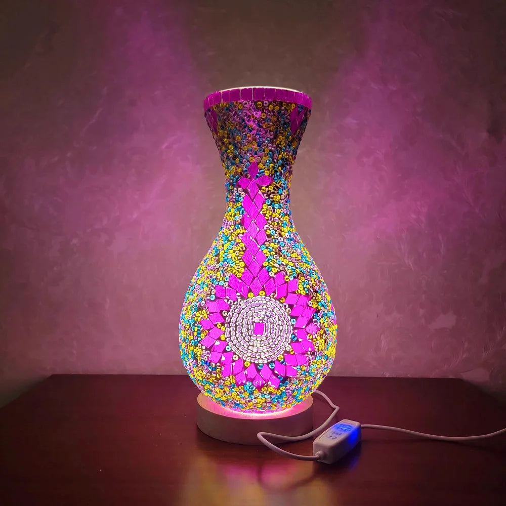 Turkish Mosaic Table Lamp Hand Inlaid Glass Mediterranean Bedroom Living Room Decor