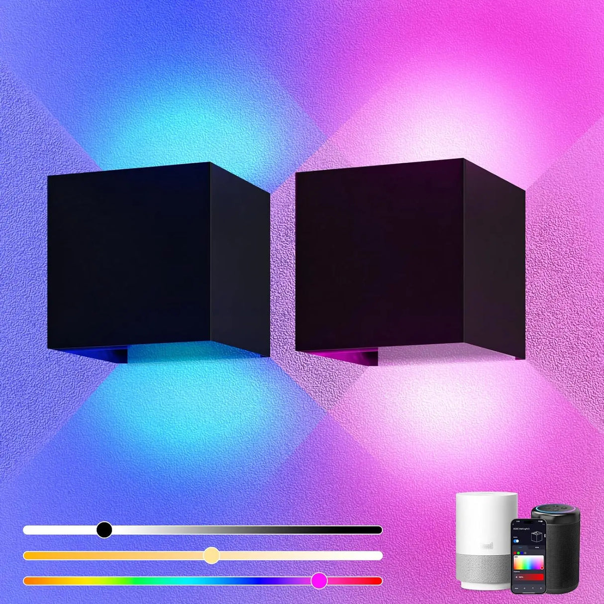 2 Pack Smart Outdoor Wall Lights RGBCW 10W LED Patio Lights App Voice Control