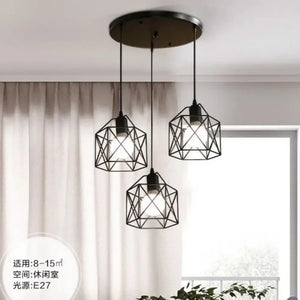 Industrial LED Pendant Light – Modern Metal Cage Hanging Lamp for Dining Room