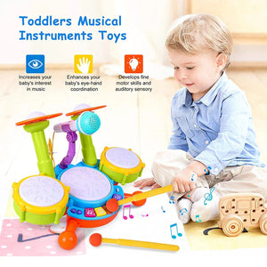 Toddler Drum Set with Microphone Kids Musical Toy 1-3 Years Lights