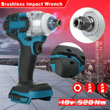 1/2'' Brushless Cordless Impact Wrench 520NM 18V Battery High Torque Tool