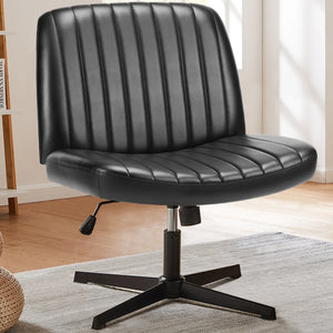 Cross Legged Office Chair Armless Wide Seat Swivel Fabric Desk Vanity Chair