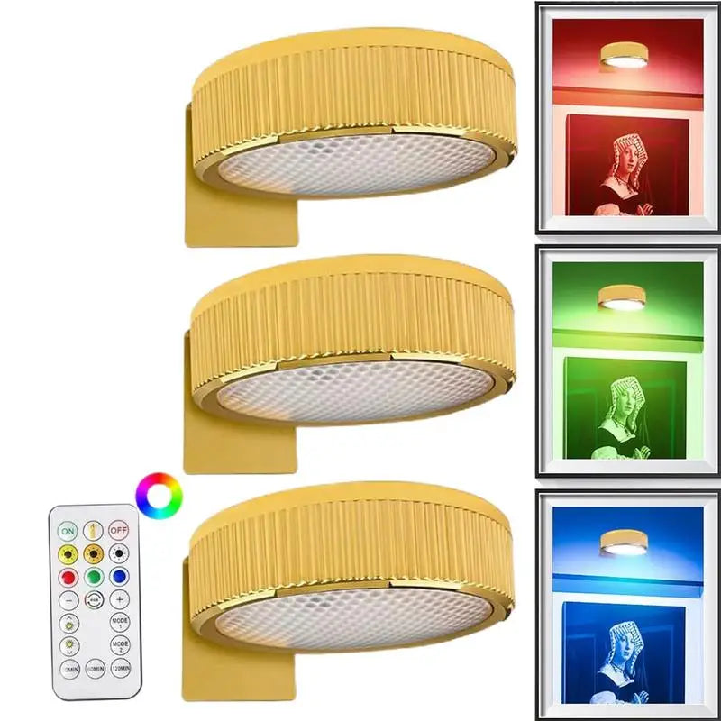 3 Pack Remote Control Picture Lights Battery Powered Dimmable Art Display Lamps