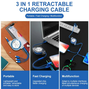 3-in-1 USB Cable – Fast Charging iPhone, Type-C & Micro USB for Android Devices
