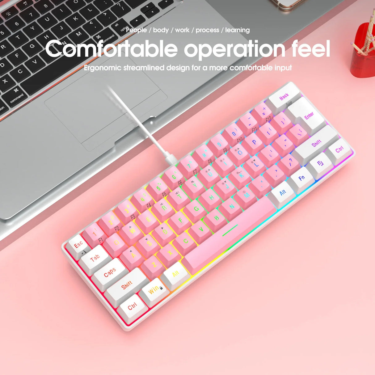 60% Wired Gaming Keyboard – 61-Key Compact RGB Backlight Waterproof for PC & Mac