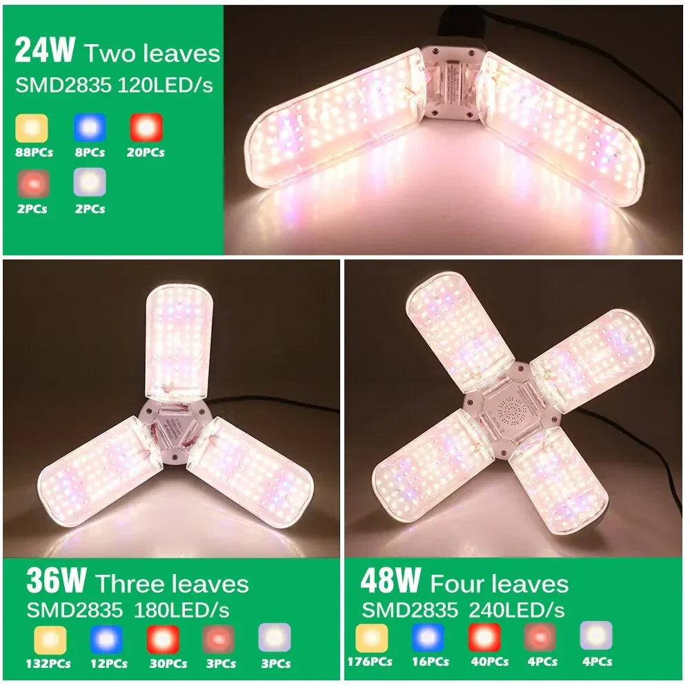 Foldable LED Grow Light E27 Full Spectrum Plant Bulb for Indoor Plants